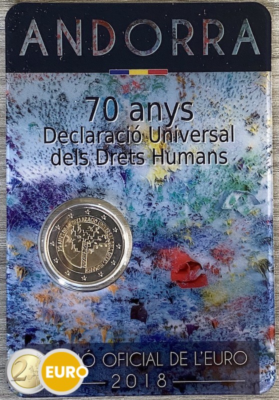 2 euro Andorra 2018 - 70 years human rights BU FDC Coincard