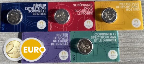 5 x 2 euro France 2021 - Handover Olympic flag BU FDC Coincard