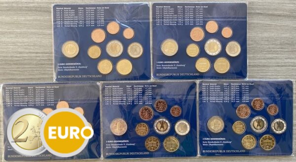 Euro set BU FDC Duitsland 2023 - ADFGJ + 2 euro Hamburg