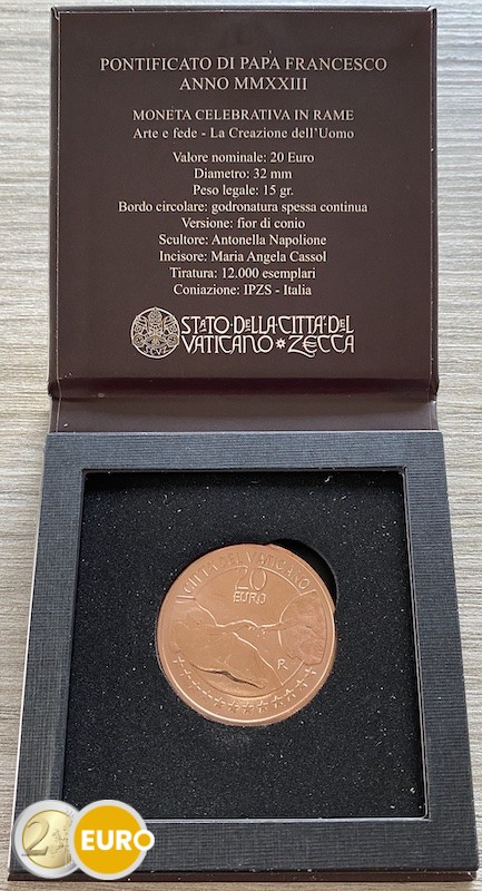 20 euro Vatican 2023 - Creation of Adam BU FDC copper