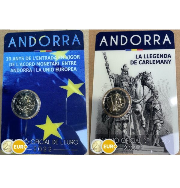 2 x 2 euro Andorra 2022 - Monetaire overeenkomst EU + Legende Karel de Grote BU FDC Coincard