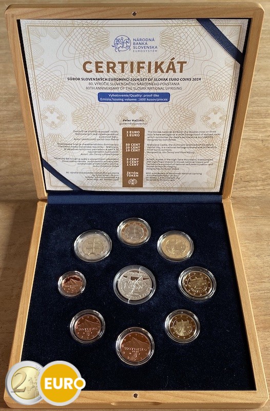 Serie de euro BE Proof Eslovaquia 2024 - Levantamiento Nacional Eslovaco - Caja de madera