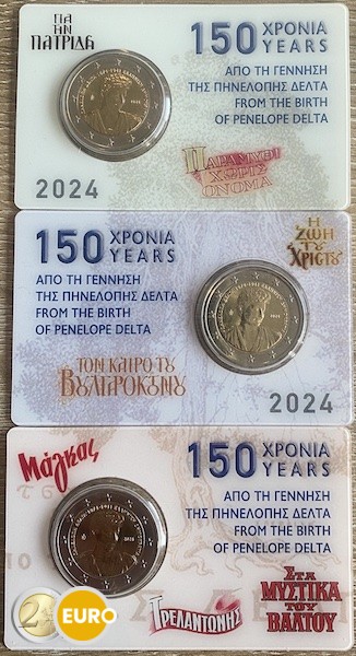 3 x 2 euros Grecia 2024 - Penelope Delta BU FDC Coincard