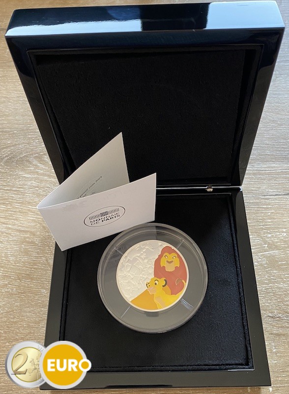 50 euros Francia 2024 - 30 años rey león BE Proof 5oz plata coloreado