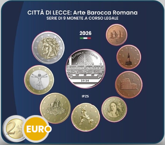 Série euro BU FDC Italie 2026 + 5 euros Lecce