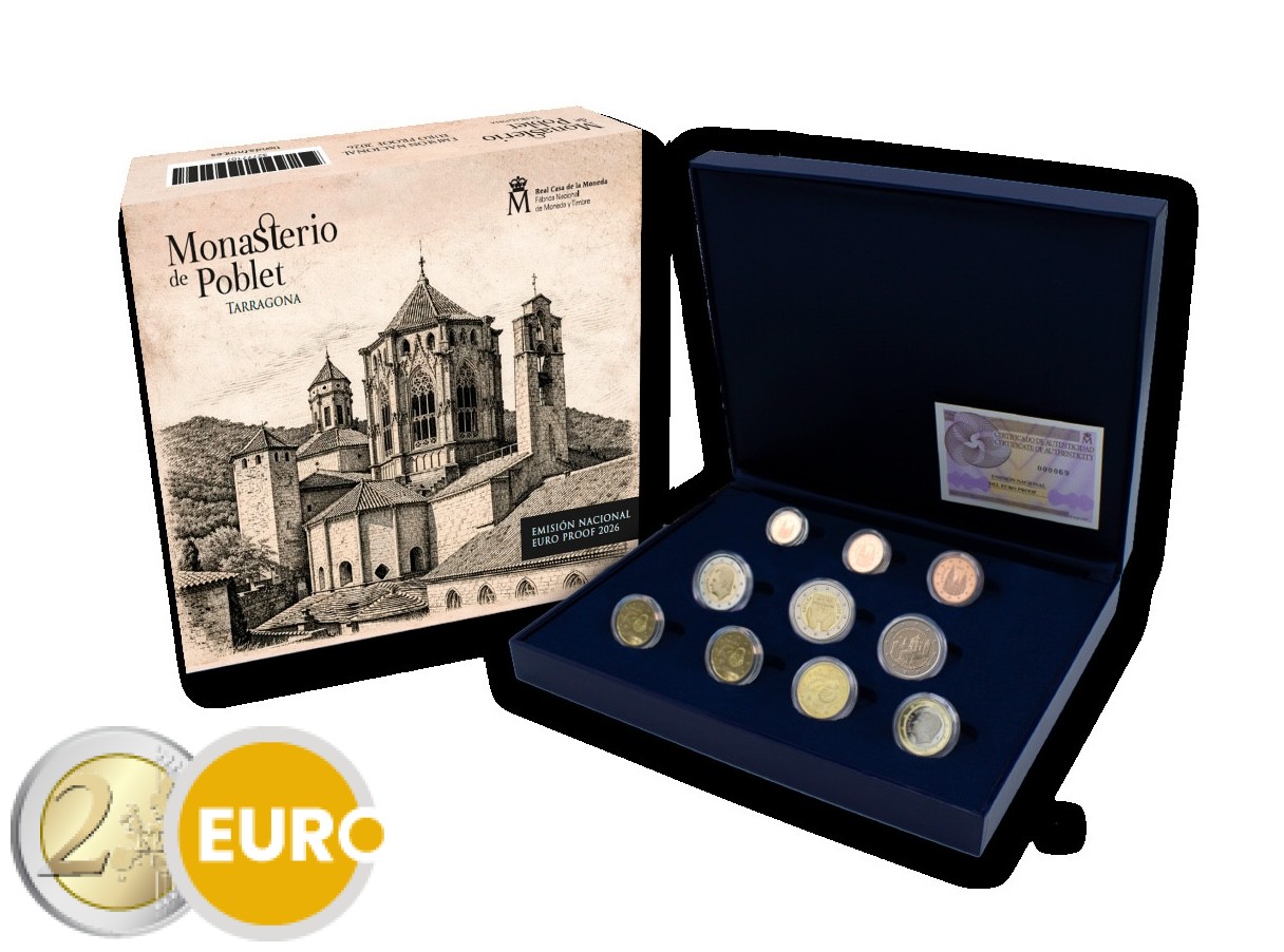 Série euro BE Proof Espagne 2026 + 2 x 2 euros - Poblet