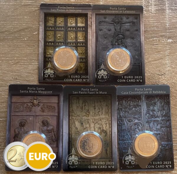 1 euro Vatican 2025 coincard nr 05 + 06 + 07 + 08 + 09 Portes sacrées